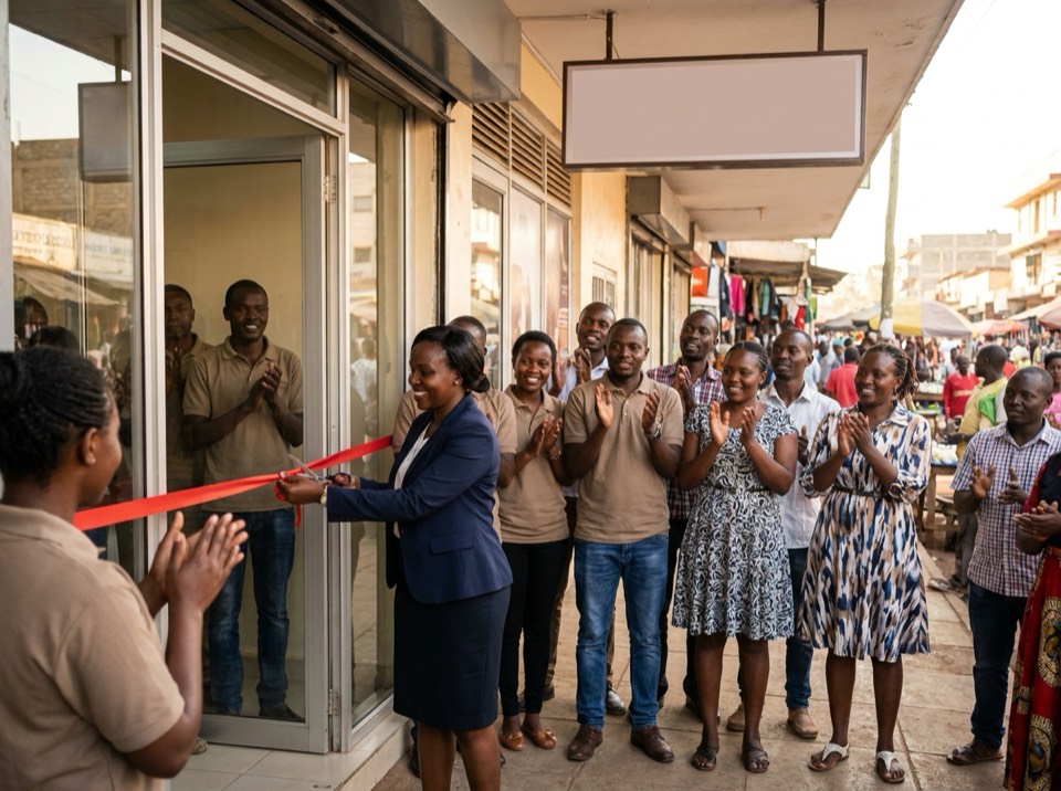 A branch opening, with the ribbon being cut